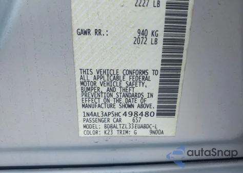 2017 Nissan Altima 2.5 Sl from USA, damaged, VIN 1N4AL3AP5HC498480